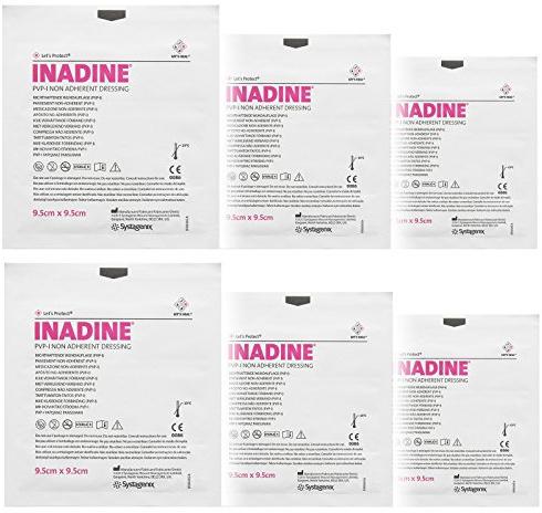 Inadine Iodine Non Adherent Anti-Bacterial Sterile Wound Injury Dressings - 6x Dressings