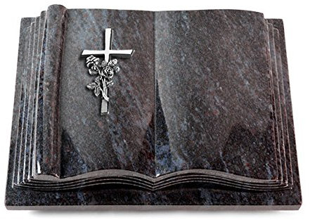 MEMORUM Grabmale Grabbuch, Grabplatte, Grabstein, Grabkissen, Urnengrabstein, Liegegrabstein Modell Antique 40 x 30 x 8-9 cm Orion-Granit, poliert inkl. Gravur (Aluminium-Ornament Kreuz/Rose)