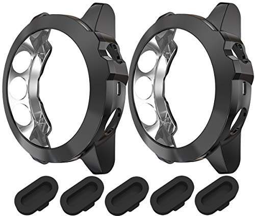 RuenTech Kompatibel mit Garmin Fenix 5X Plus Schutzhülle Schutzfolie Ersatz weiche TPU Hülle Kompatibel mit Fenix 5X Plus Schutz Zubehör (Schwarz+Schwarz)