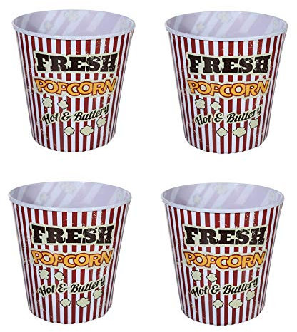 Invero Set of 4 Family Size Classic Retro Vintage Plastic Popcorn Bucket 2.8L - Ideal for Movie Nights for Kids or Adults