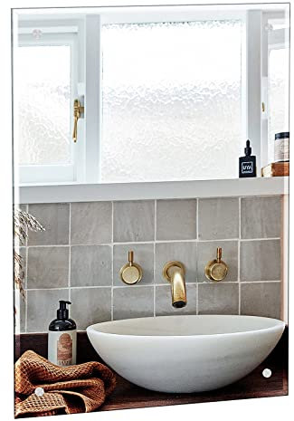 Dripex 60 x 45cm Frameless Rectangle Mirror, Wall Mounted Bathroom Mirror with Bevelled Edge & Pre-Drilled Holes, Horizontal or Vertical Hanging for Dressing Room Bedroom Living Room