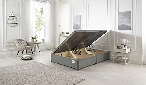 Bed Centre Side Lift Opening Ottoman Divan Storage Bed - Available in Multiple Fabrics (4FT6 Double, Tweed Grey)