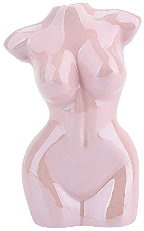 Otzoan Keramik Körper Blumenvase Kreativ Blumentopf Pflanztöpfe Pflanzgefäß Menschlichen Vase für Wohnzimmer, zimmerpflanze (Rosa Weiblich)