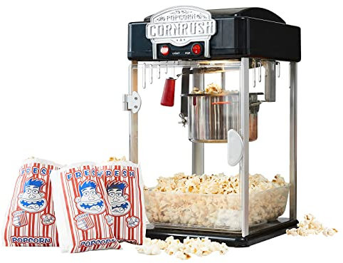 CORNRUSH Popcorn Popper Machine-4 OZ Vintage Professional Popcorn Maker Theater Style with Nonstick Kettle Warming Light and Serving Scoop. (Black)