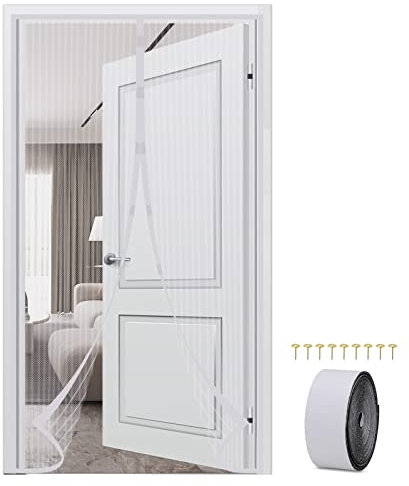 Magnetischer Fliegengitter Balkontür - Fliegengitter Tür Fliegengitter Fenster mit Rahmen100 cm x 210 cm einfache Installation automatischer Verschluss ultradünn für Türen verschiedener Arten(Weiß)