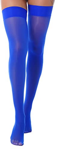 JEATHA Damen Strümpfe Feinstrümpfe hoher Oberschenkel Strumpfhose Silikon-Top Overknee-Socken Stützstrumpfhose mit Silikonband Feste Strumpfwaren Royal Blau One Size