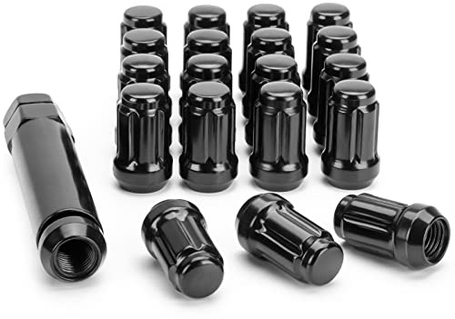 SUCOSO 20Pack M12x1.5 Black Lug Nuts, Honda Civic CRV Pilot Chevy Impala Acura TSX Ford Escape Focus Fusion Aftermarket Wheel, M12x1.50 Spline Lug Nut with Key 19mm Hex 1.38 Long