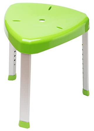 SPES - Sgabello per Doccia Angolare - Sedia da Doccia Triangolare Antiscivolo - Regolabile in altezza - Alluminio Anodizzato (Verde)