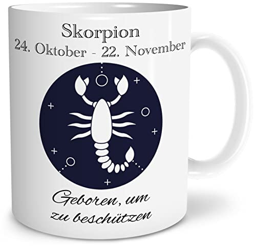 OWLBOOK® Skorpion Sternzeichen Tasse mit Spruch mit Sternzeichen zum Geburtstag Keramik 300 ml