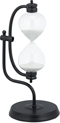 Relaxdays Sablier décoratif, Rotatif, 30 Minutes, HLP : 35 x 18 x 14 cm, pour Salon et Bureau, Noir et Blanc