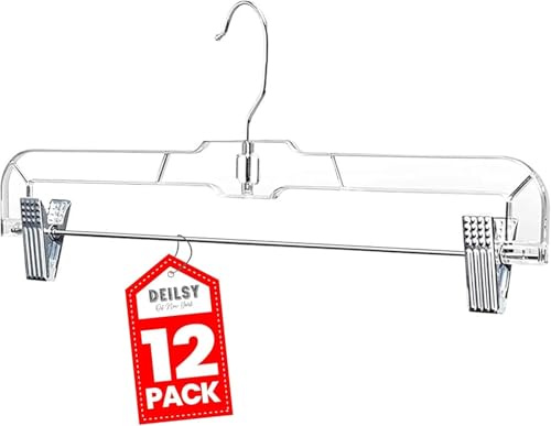 DEILSY™ Pants Hangers with Clips 12 Pack Skirt Hangers Clear Plastic