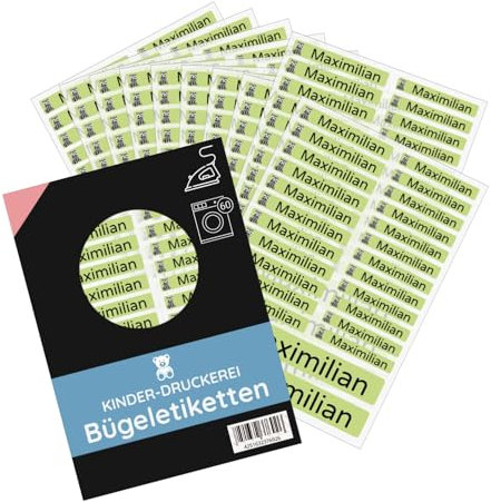200 Stück (Limette) personalisierte Bügeletiketten/Namensaufkleber für Kleidung/Wäscheetiketten 3 Größen im Set-Bögen/bis 90 Grad/zum Aufbügeln für Kindergarten Kita Schule