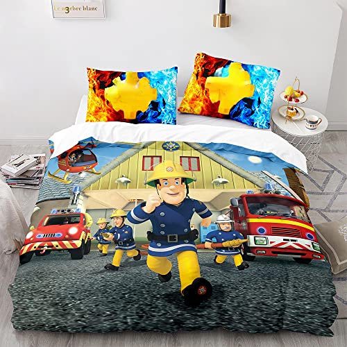 IMSY Jungen Bettwäsche 135x200 cm,Kinder Bettwäsche Feuerwehrmann Mikrofaser RetterKissenbezug 80x80 cm,deko Teenager Mädchen Zimmer (D,155x220cm+80x80cmx1)