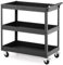 COSTWAY 3 Tiers Tool Trolley, Heavy Duty Service Cart with Handle and Lockable Wheels, Rolling Workshop DIY Storage Trolley for Garage Restaurant Kitchen (1 Towel Rack Handle, Black)