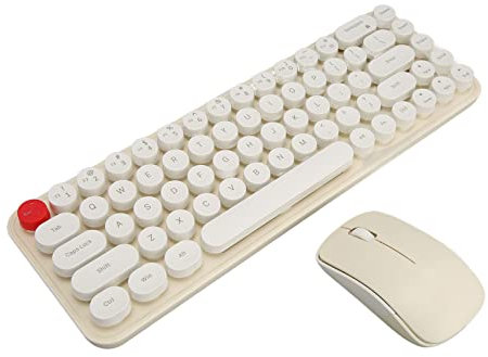 Retro Wireless Keyboard and Mouse Combo - Portable 68 Keys Typewriter With USB Receiver, Silent Mouse Set for Home, Office, Gift (Beige)