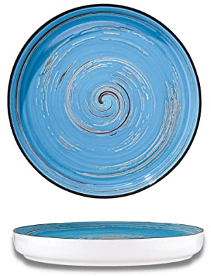Wilmax Speiseteller 28 cm Porzellan, Essteller mit hohem Rand, Blau | Spülmaschinenfest, mikrowellen- & backofengeeignet – kratzfeste Glasur, dekoratives Spiral-Design