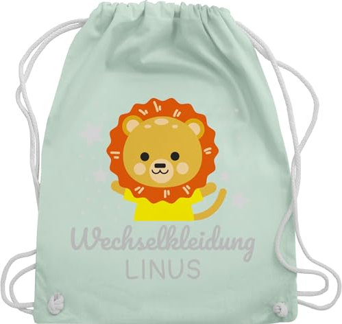 Turnbeutel Rucksack - Kita Beutel Wechselsachen Jungen - Wechselkleidung Löwe - Unisize - Pastell Grün - kinderturnbeutel wechselbeutel personalisierte löwen stoffrucksack kindergartenbeutel