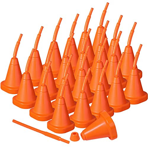 Gerrii Construction Cone Cups with Straws Bulk, Plastic Race Car Party Cups with Straws Set Reusable for Traffic Race Car Birthday Party Supplies, 10 oz(Orange,24 Pieces)