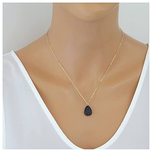 Inilbran Boho Lava Bead Choker Halskette Schwarz Teardrop Lavastein Halskette Choker Vintage Ätherisches Öl Diffuser Halskette Gold Waterdrop Lavakugel Ätherischer Anhänger Halskette Schmuck