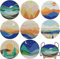 Boisson Dessous sous Verres Rond, Paysage DIY Dessous de Verre avec Support, Réutilisable Tapis de Tasse Diamant Peinture Design Coussin pour la Maison, Bureau, Bar et Restaurant