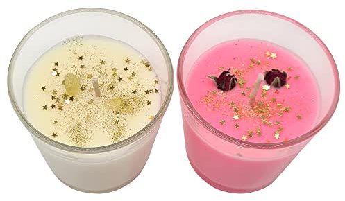 2 Duftkerzen mit echten Rosenblüten oder Kristallen, duftendem Sojawachs, ideal als Wohnzimmerdeko oder Geschenk