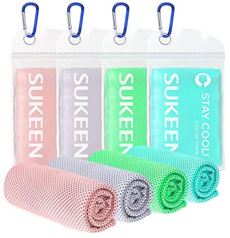 Sukeen Kühlendes Handtuch, Eishandtuch, 4 Stück (100 x 30 cm), kühlendes Handtuch, schnell trocknend, Fitness-Handtuch, Fitness-Handtuch, Golf-Handtuch, Yoga-Handtuch, Sport-Kühltücher für Hals und