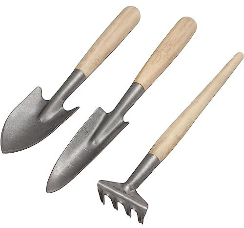 Darlac Mini Garden Tools Set – Bamboo Handles - 2 x Hand Trowels & Hand Rake – 3 Mini Gardening Hand Tools For Houseplants, Herbs, Planting and Greenhouses – Ideal for Children
