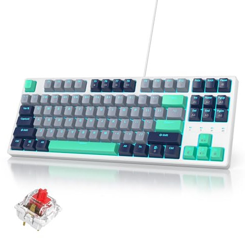 SOLIDEE Portable 80% Mechanical Gaming Keyboard,87 Keys Compact RGB LED Backlit Wired Keyboard with USB Cable,Office Keyboard with Linear Red Switch for Windows PC Mac(87 Hammerhead Shark)