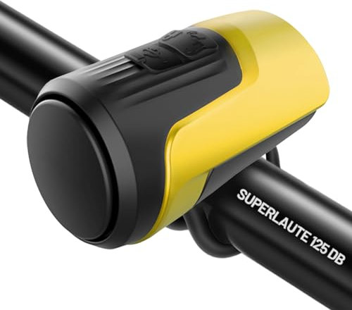 Fahrradklingel Elektrisch, Fahrradklingel Mountainbike Anti Diebstahl Alarm, Fahrradhupe Elektrisch 125 dB, Neue Aufrüstung Fahrrad Klingel IPX5 wasserdichte Fahrradglocke USB Wiederaufladbar (Gelb)