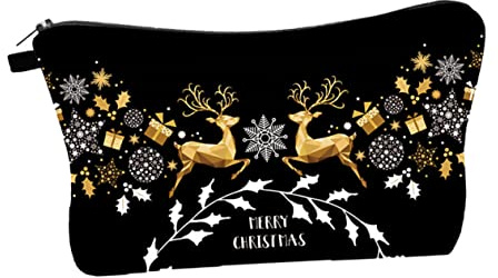 Beatifufu Trousse de Rangement Cosmétique de Noël Motif Cerf, Trousse de Toilette Portable en Tissu Léger pour Voyage et Usage Quotidien