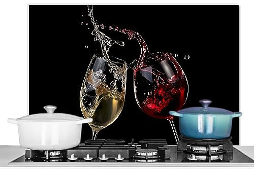 KitchenYeah© Crédence pour la Cuisine Murale 90x60 cm Aluminium Accessoire Déco Protège Mur Plaque Anti Protection Vin Rouge - Vin Blanc - Verre - Noir