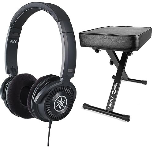 Yamaha HPH-150B Kopfhörer, schwarz – Offener On-Ear-Kopfhörer für exzellenten Sound & neutralen Klang & RockJam Premium Adjustable Padded Keyboard Bench or Digital Piano Stool, Regulär