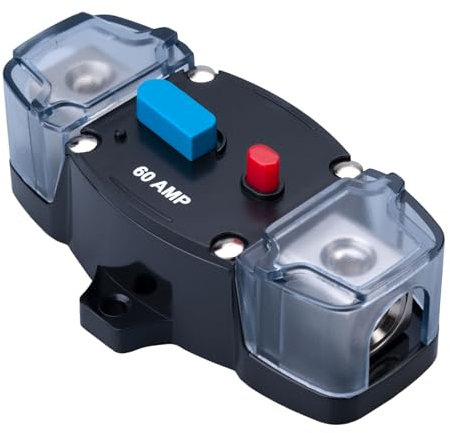 60 AMP Sicherungsautomat 60A Leistungsschalter Inline Sicherungshalter Rückstellbarer Wechselrichterblock DC 12V-48V Trolling Motor Audio Stereo Manueller Reset für Auto Marine Wohnmobil Boot LKW