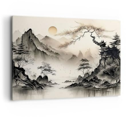 Bilder auf Leinwand 100x70cm Leinwandbild mit Rahmen Asien Japan Sicht Groß Wanddeko Bild Schlafzimmer Küche Deko Wandbilder Dekoration Wohnzimmer Wall Decor Canvas Wand Kunstdruck Art AA100x70-5777