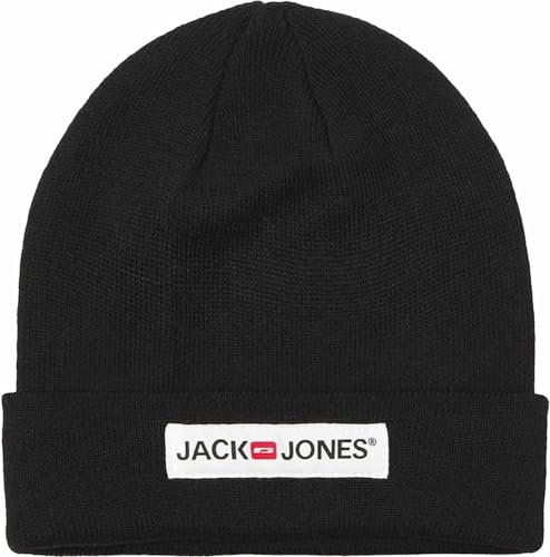 JACK & JONES Mütze Unisex Jacdna Corp Beanie Logo Schwarz Grau Navy Oliv Winter (DE/NL/SE/PL, Alphanumerisch, Einheitsgröße, Black)