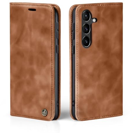LBH Handyhülle für Samsung Galaxy S23 FE in Hellbraun mit Karten- und Geldfach Smartphone Hülle mit Standfunktion Flip Case Schutzhülle Magnetverschluss Vintage