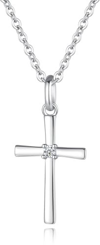 GAVU Collier Croix Argent 925 Femme, Croix Chrétienne Femme, Collier Religieux, Pendentif Zircone Cubique