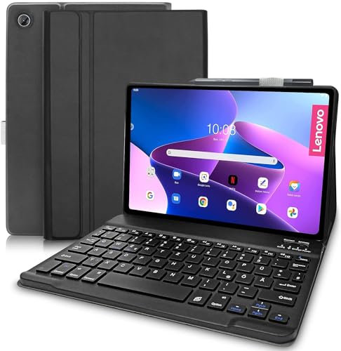 typecase Funda de teclado para Lenovo M10 Plus de 10.61 pulgadas (3ª generación) y M10 FHD Plus (3ª generación)-TB125FU, TB128FU, TB128XU, funda delgada y ligera magnéticamente desmontable para