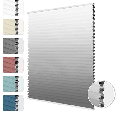 HOMEDEMO Wabenplissee Plissee ohne Bohren mit Farbeverlauf Klemmfix Verdunklung Thermo Grau 75 x 130cm(BxH) Faltrollo 100% Blickdicht,Sonnenschutz & Schallschutz Plisseerollo für Fenster & Tür