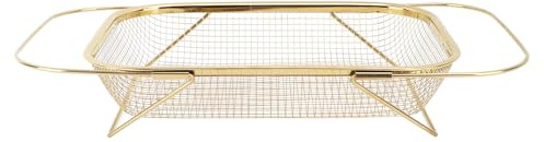 Siebkorb über der Spüle, Küchenutensilien aus Edelstahl mit Erweiterbaren Gummigriffen, Feinmaschiges Lebensmittelsieb für Gemüse, Obst, Nudeln und Trockenes Geschirr (Golden)