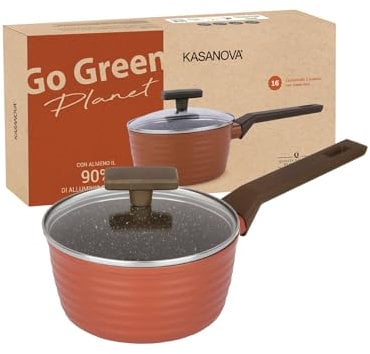 KASANOVA Padella antiaderente con salvapadella Go Green Planet, padella professionale, padella per frittata, perfetta per l'induzione e adatta a tutti i piani cottura (16 cm)