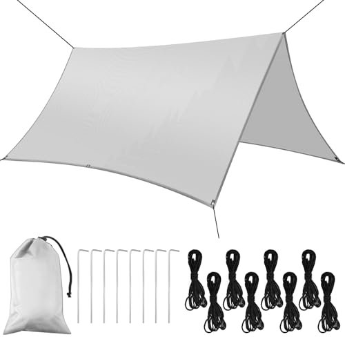 Flintronic 1PCS Toldo Camping Impermeable 3M*3M, Toldo de Refugio Impermeable, con 8 Cuerdas + 8 Clavos de Tierra + Bolsa de Guarda, para Camping, Senderismo, Mochila (Blanco)