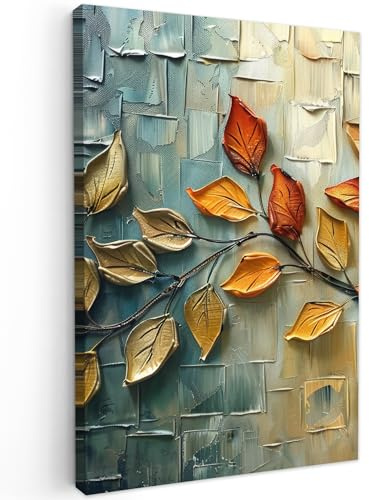 MuchoWow© Bilder Wohnzimmer Deko Modern Wandbild Kunstdruck auf Leinwand | 60x90 cm - Bild Schlafzimmer über Bett Room Decor Geschenke Kunst - Laub - Braun - Natur