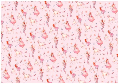 wandmotiv24 Fototapete Feen und Einhörner, XL 350 x 245 cm - 7 Teile, Wanddeko, Wandbild, Wandtapete, Märchen, rosa M6895
