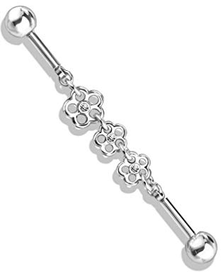 beyoutifulthings Industrial-Piercing Gold Silber Roségold Blumen-Kette Clear Industrial-Barbell Industrial-Bar Chirurgenstahl Stab-länge 38-mm