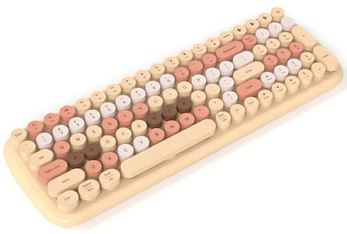 Knowsqt Bluetooth-Tastatur, hellbraune, farbenfrohe kabellose Tastatur im Schreibmaschinen-Stil für mehrere Geräte, 100 runde Tasten, kompatibel mit Windows, Laptop, PC, Tablet, iPad, iPhone, Chrome