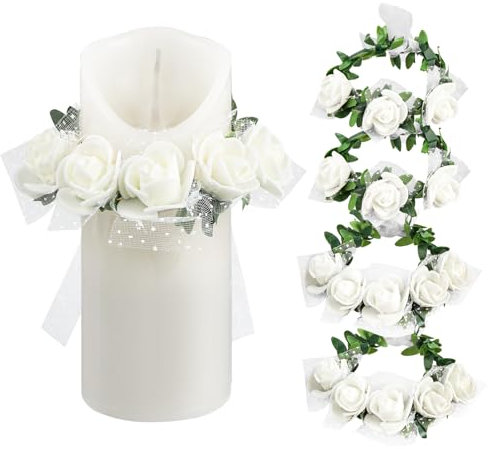 4 Stück Kerzenring Blumen, Kerzenkranz Künstliche mit 4-6 cm Durchmesser, Tropfschutz Taufkerze, Tropfschutz Kerzenkranz Taufkerzen Für Taufe Hochzeiten Stabkerzen