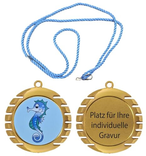 eberin · XL Medaille Schwimmen Ø 70mm · Seepferdchen · Frühschwimmer Medaillen · Schwimmabzeichen · Schwimmkurs · Medaille personalisierbar mit Gravur · Gold//Silber//Bronze (Gold MIT Gravur)