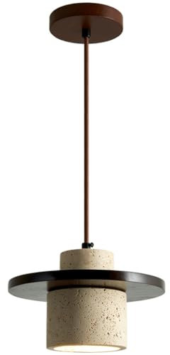 MODEBHD Moderne Travertin-Pendelleuchte im japanischen Stil, Wabi-Sabi-Stein-Pendelleuchte, verstellbare Holz-Kücheninsel-Leuchte, Mini-Zylinder-Hängebeleuchtung für Restaurants, Schlafzimmer, E27-Kro