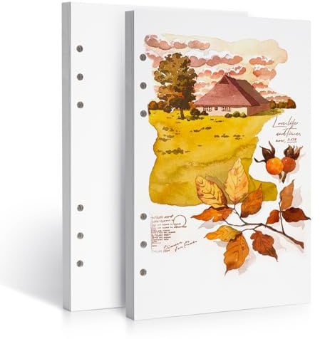 LIGHTWISH Aquarellpapier, 100% Baumwolle, Heißpresse, 300 g/m², insgesamt 40 Blatt, A5-gelocht, austauschbares Papier für Künstler, Erwachsene, Studenten, 14 x 21 cm, 2 Stück